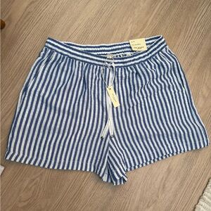 Max Studio Blue and White Striped High-Waist Drawstring Shorts